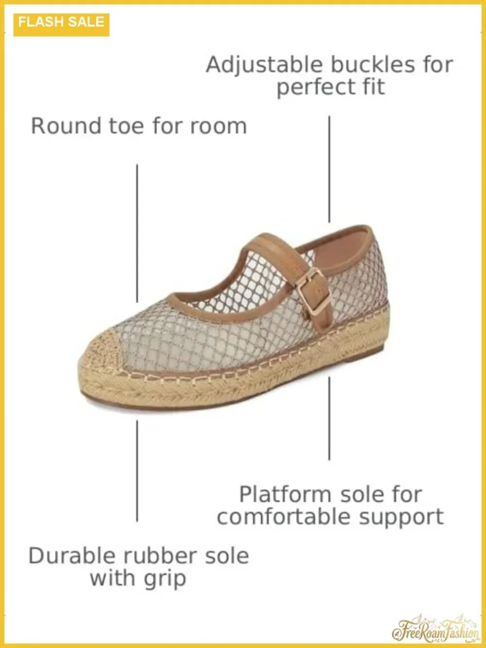 Mary Jane Espadrilles Round Toe Platform Flats with Buckle